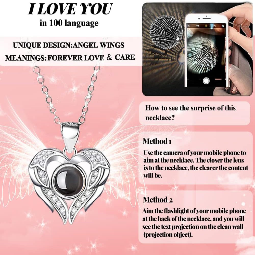Moshen preserved real rose with "I love you" necklace in 100 languages, romantic gift for girlfriend, elegant floral jewelry.