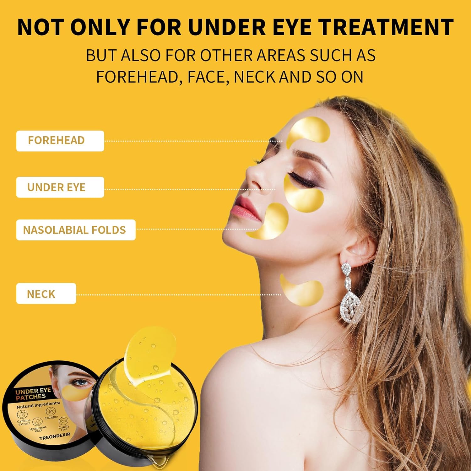 Treondexir 24K Gold Eye Masks 70PCS, Under Eye Patches