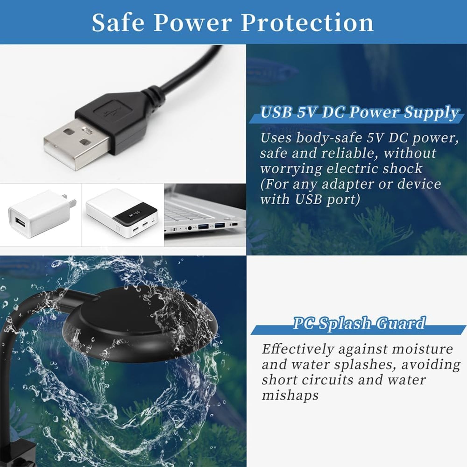 Mini Clip-On Aquarium Light by DaToo, 7W dimmable LED fish tank light with USB connection, suitable for small aquariums.