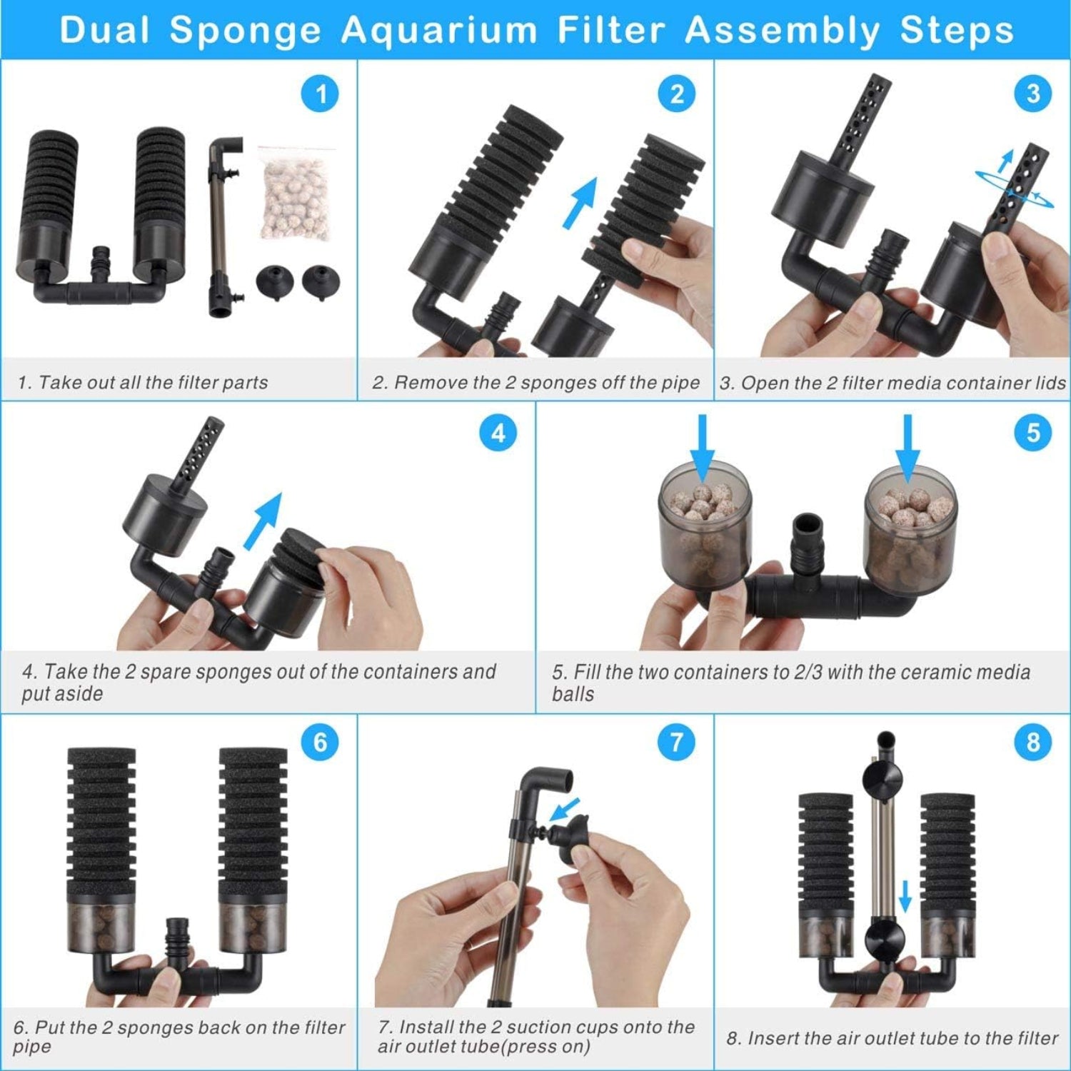 hygger aquarium double sponge filter for freshwater and saltwater fish tanks, showing the compact filter with dual sponge layers.