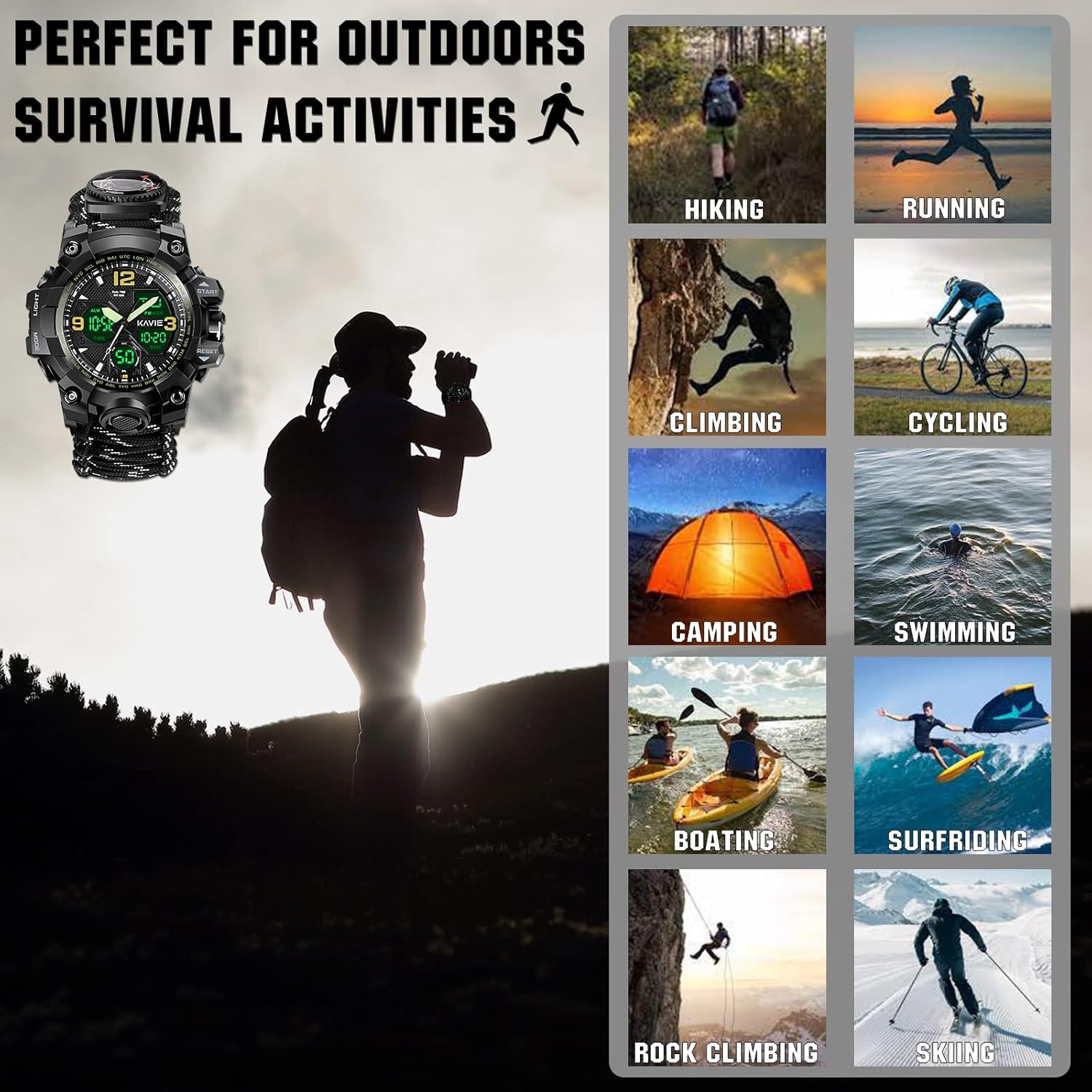 23-in-1 Survival Military Digital Watch, Mens Tactical Multi-Functional