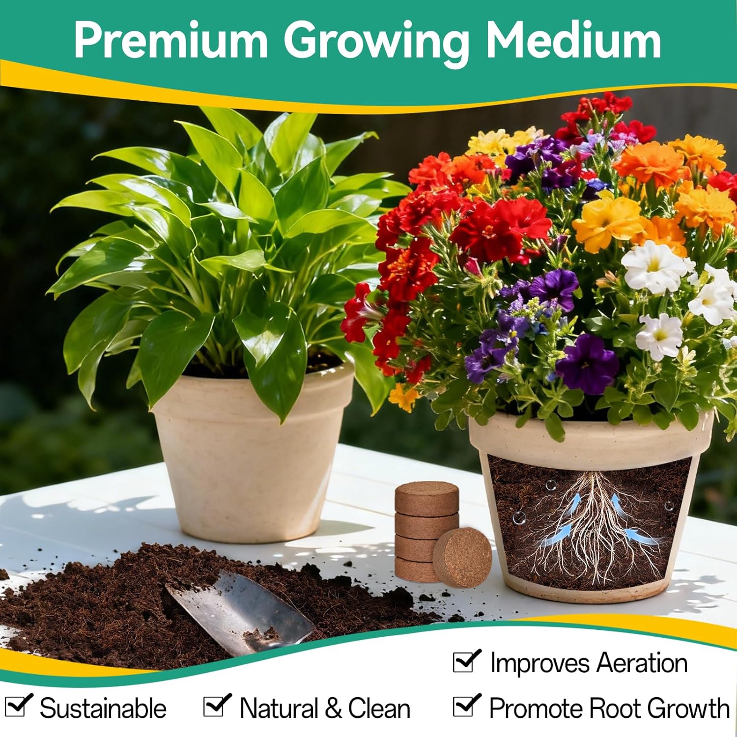 ZeeDix 200pcs 30mm coco coir pellets for potting soil, ideal for indoor plants and gardening, shown in the product image.