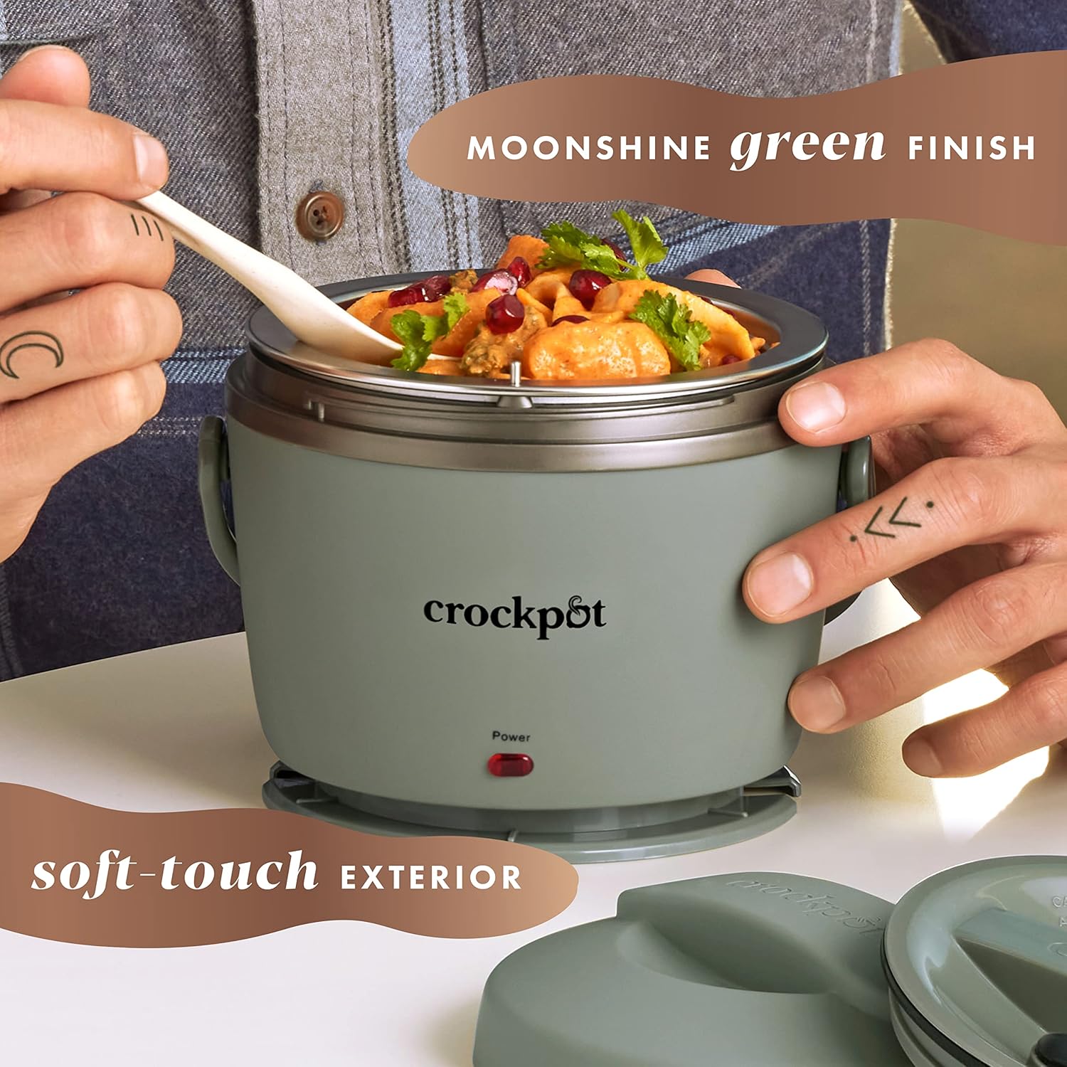 Crock-Pot portable electric lunch box in moonshine green with a 20-ounce food warmer, compact design for on-the-go meals