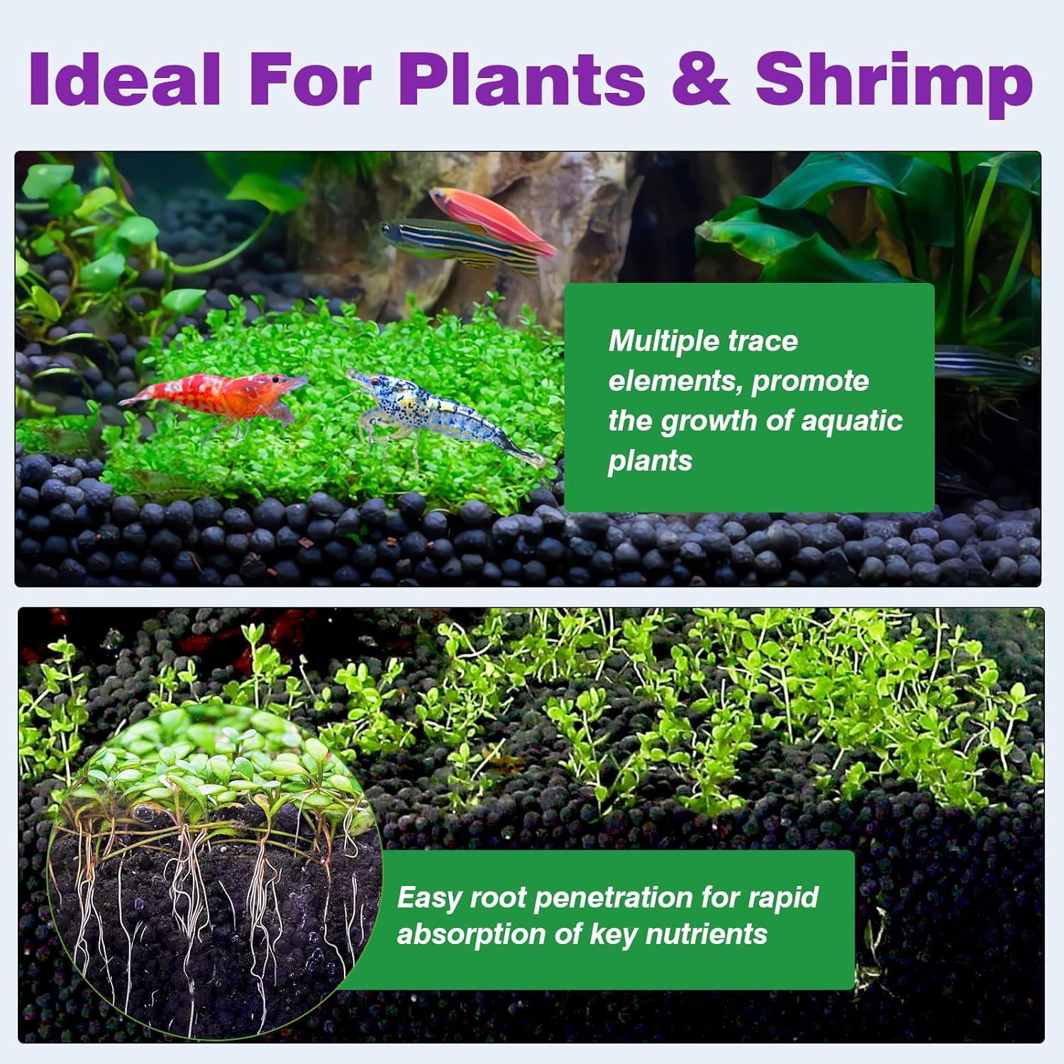 Hygger CO2 aquarium soil water grass mud for fish tanks, showing nutrient-rich substrate with aquatic plants and water clarity.