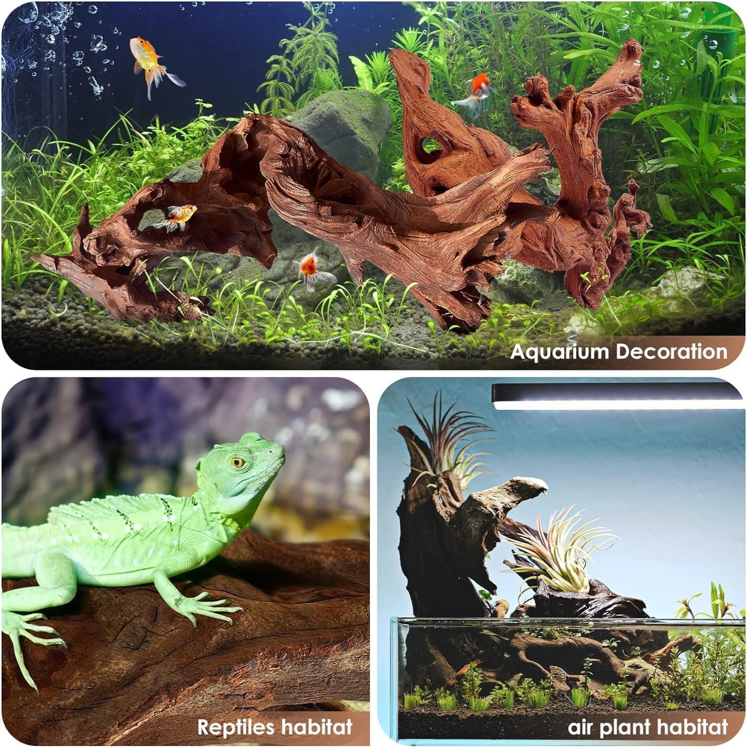 Large natural aquarium driftwood by Jorewood, ideal for fish tanks and reptile terrariums, showcasing detailed wood texture and shape.