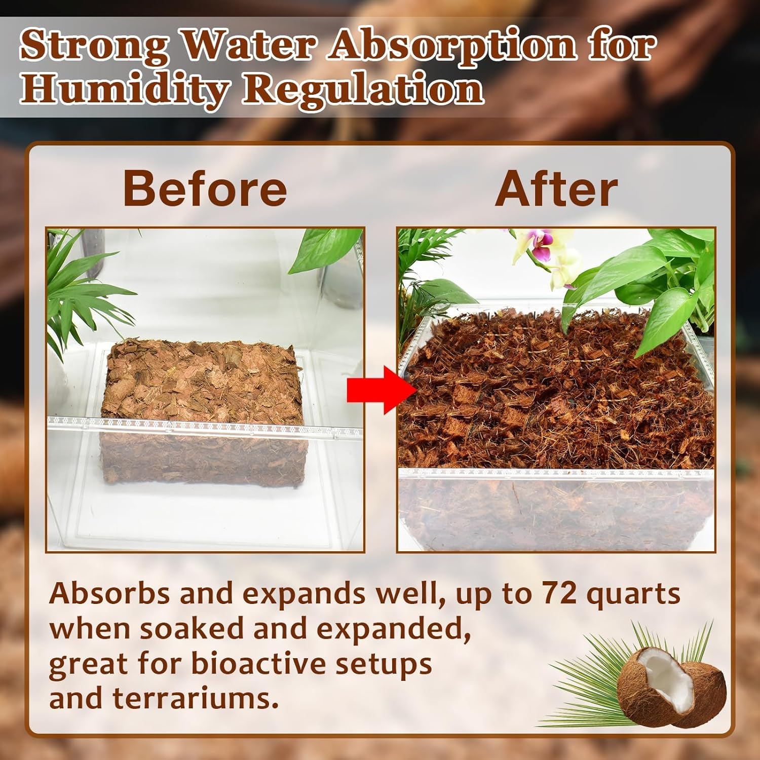 Halatool 10 LB Coconut Chips Substrate for Reptile, 72QT Natural Coconut