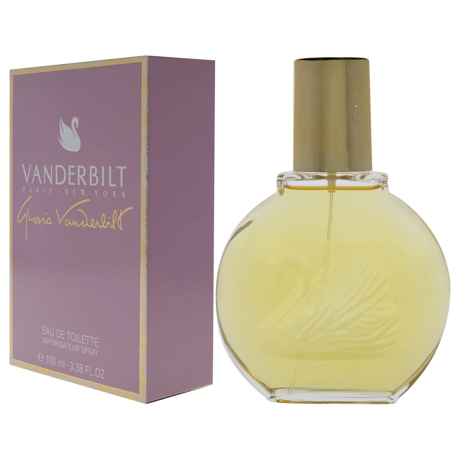 Gloria Vanderbilt Eau de Toilette spray bottle, 3.38 fl oz with elegant packaging and floral fragrance design.