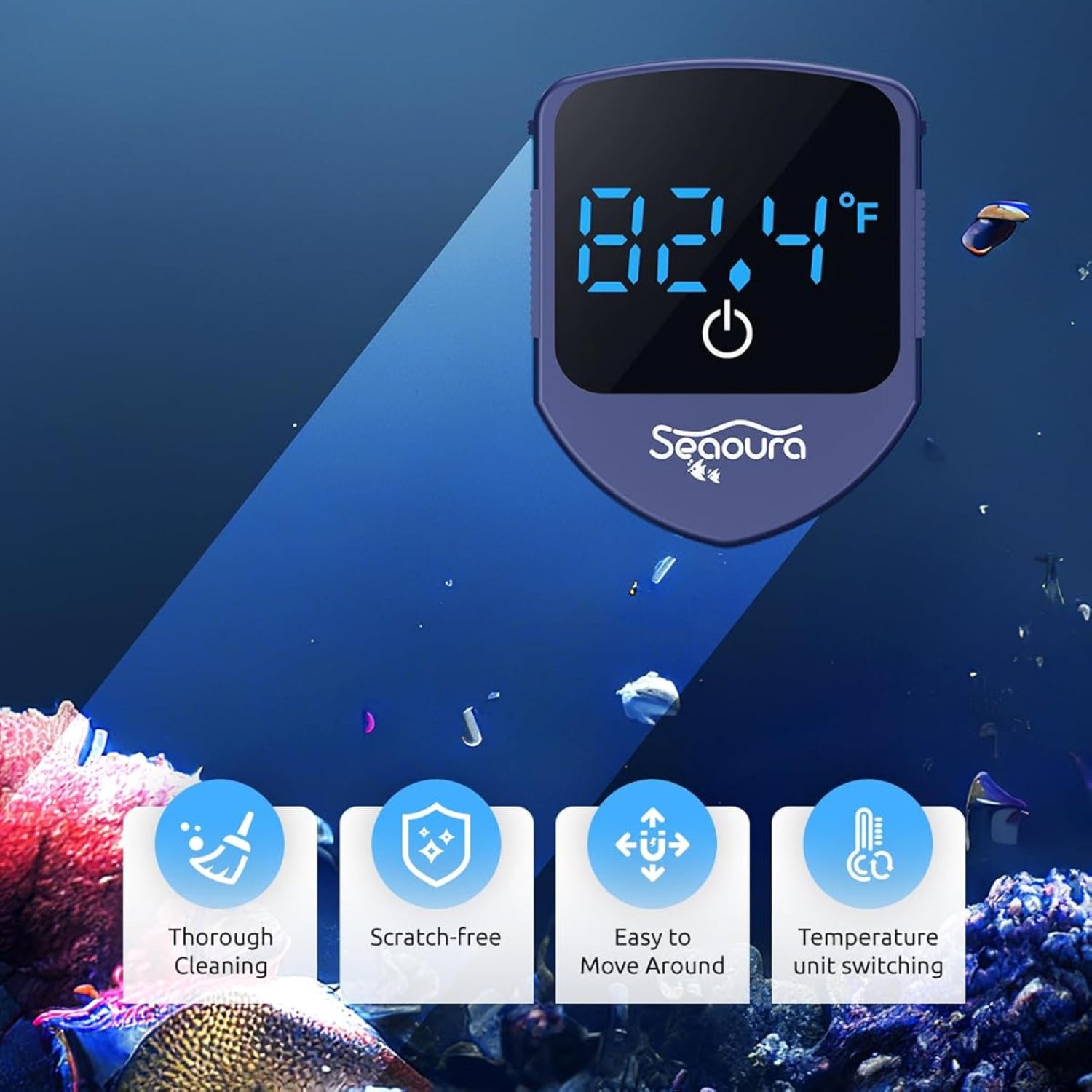 Aquarium Magnetic Cleaner with Thermometer, Fish Aquariums Mini