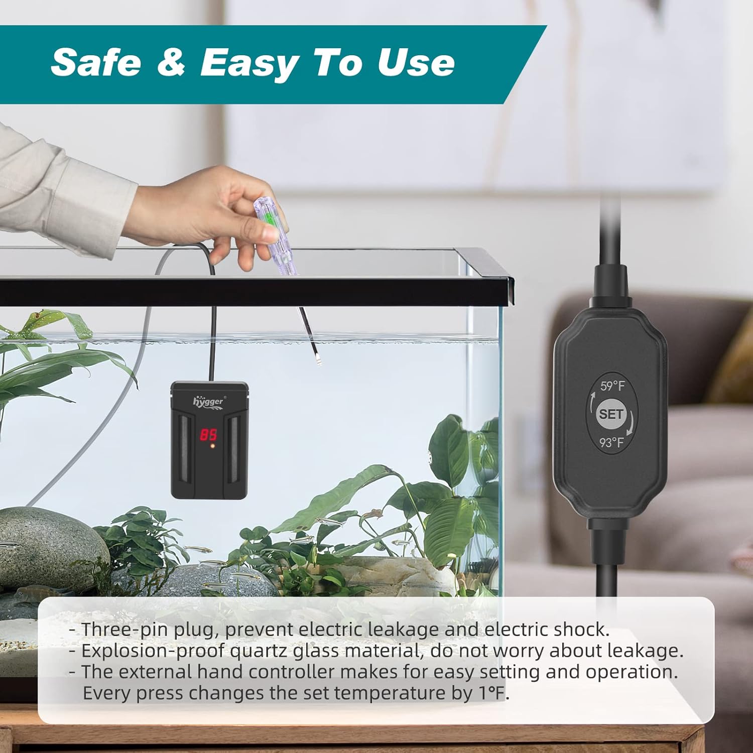 hygger aquarium heater with 75W, 150W, or 300W submersible fish tank water heater for maintaining water temperature