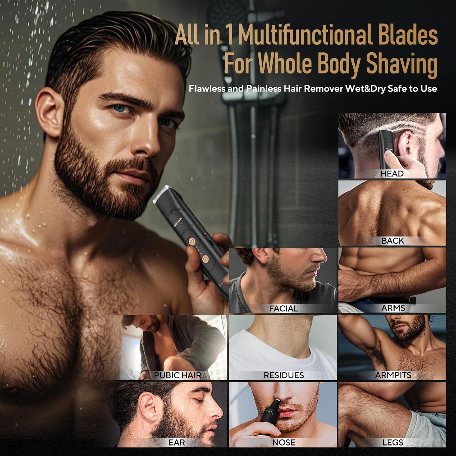 Akunbem electric groin and body hair trimmer for men and women, with a compact design and adjustable trimming head.