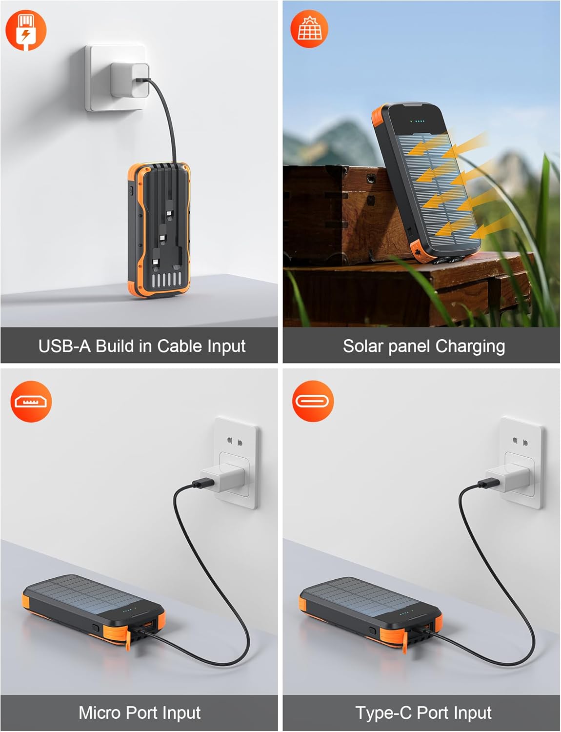 SOXONO solar charger power bank with 40000mAh capacity and PD 20W fast charging, portable external battery for devices