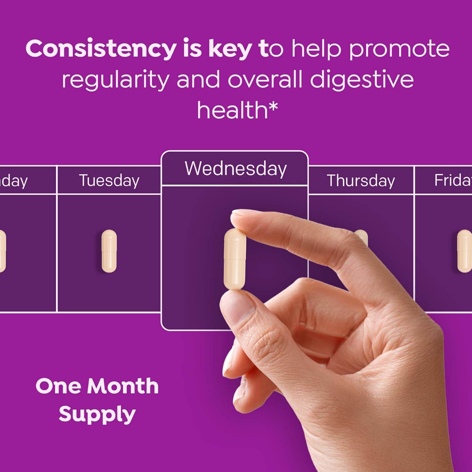MiraLAX MiraGUT Daily Probiotic bottle showing label with probiotic capsules for digestive health support.