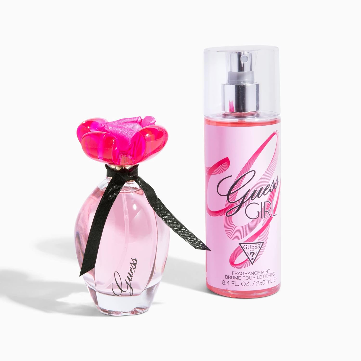 GUESS Girl Eau de Toilette spray for women in a 3.4-ounce bottle, featuring a sleek design and floral accents.