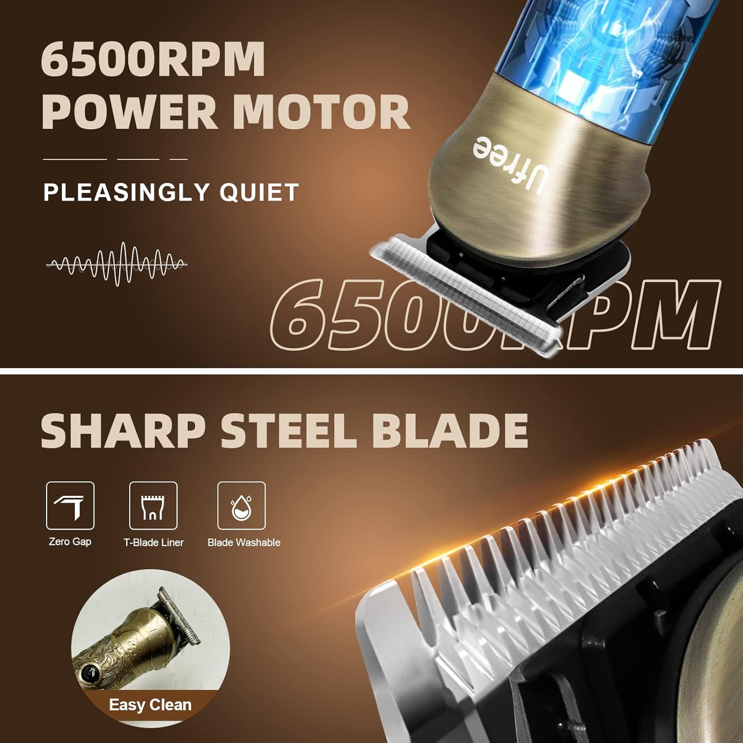 Ufree men's beard trimmer and electric shaver with cordless hair clipper, showing a sleek black grooming device with adjustable settings.