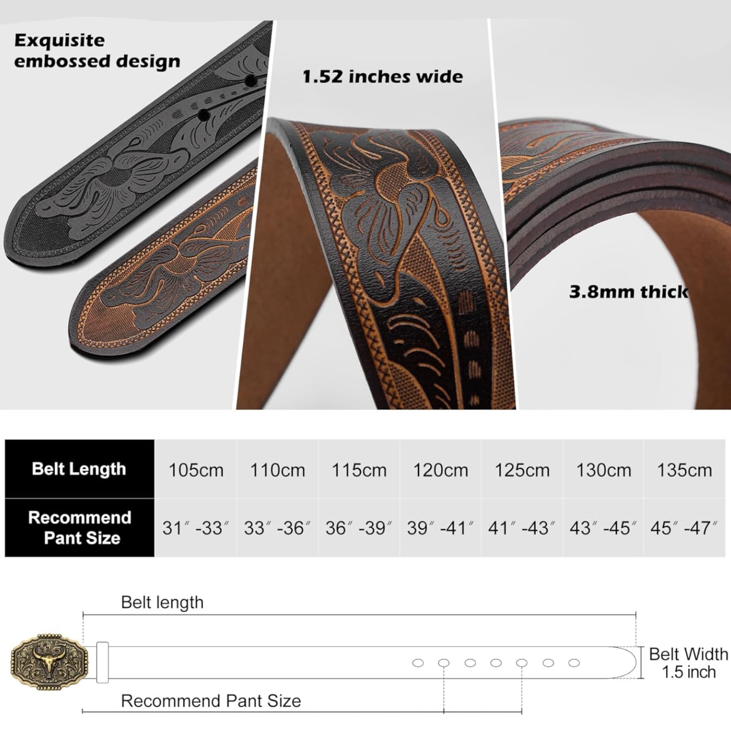 BISON DENIM men's western cowboy belt with large engraved printed buckle and denim strap showcasing western style.