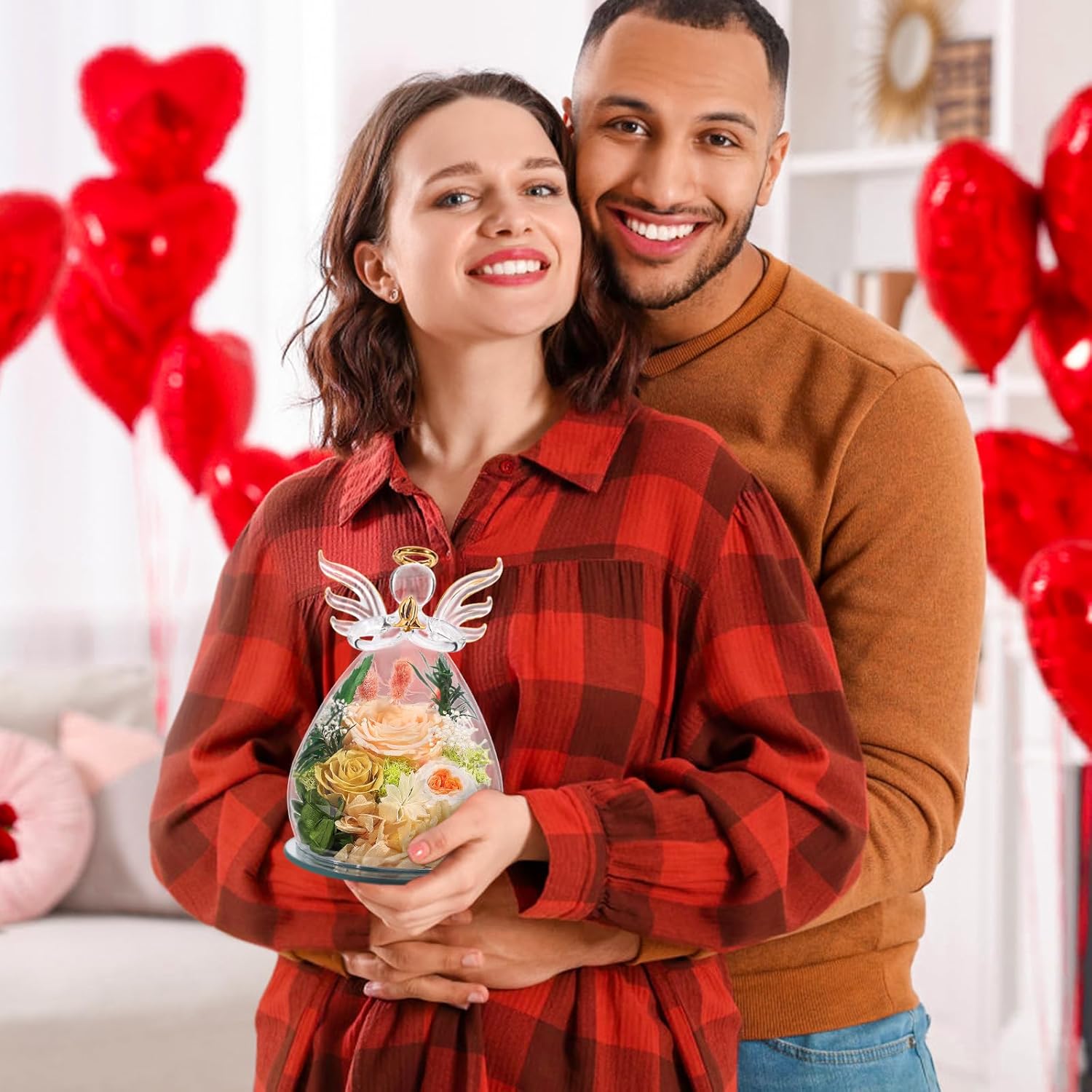 Gifts for Mom Birthday Gifts for Women Preserved Rose Forever Flower in Glass Angel