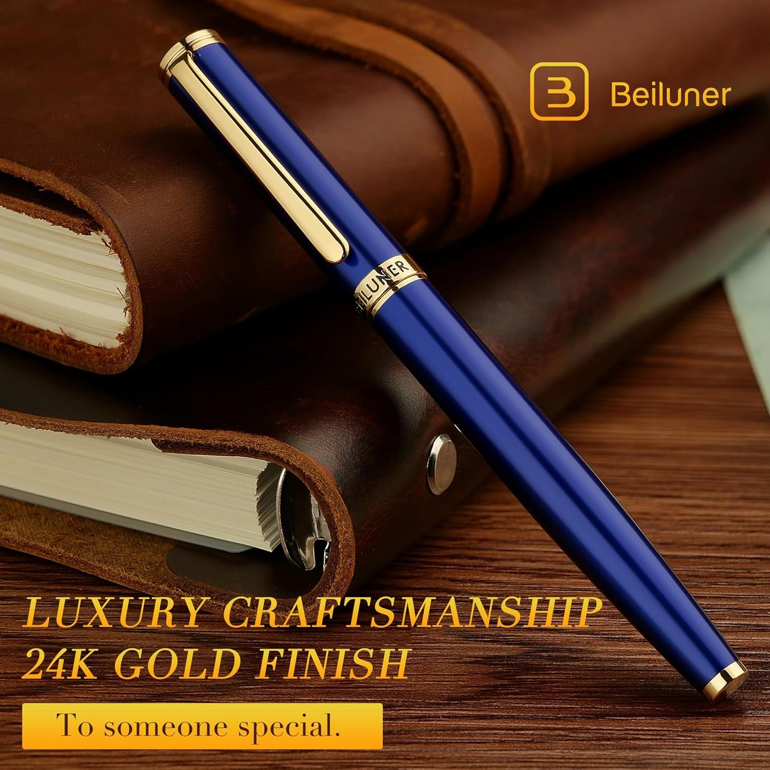 BEILUNER Luxury Rollerball Pen,24K Gold Trim,Noble and Elegant Designs,Schneider