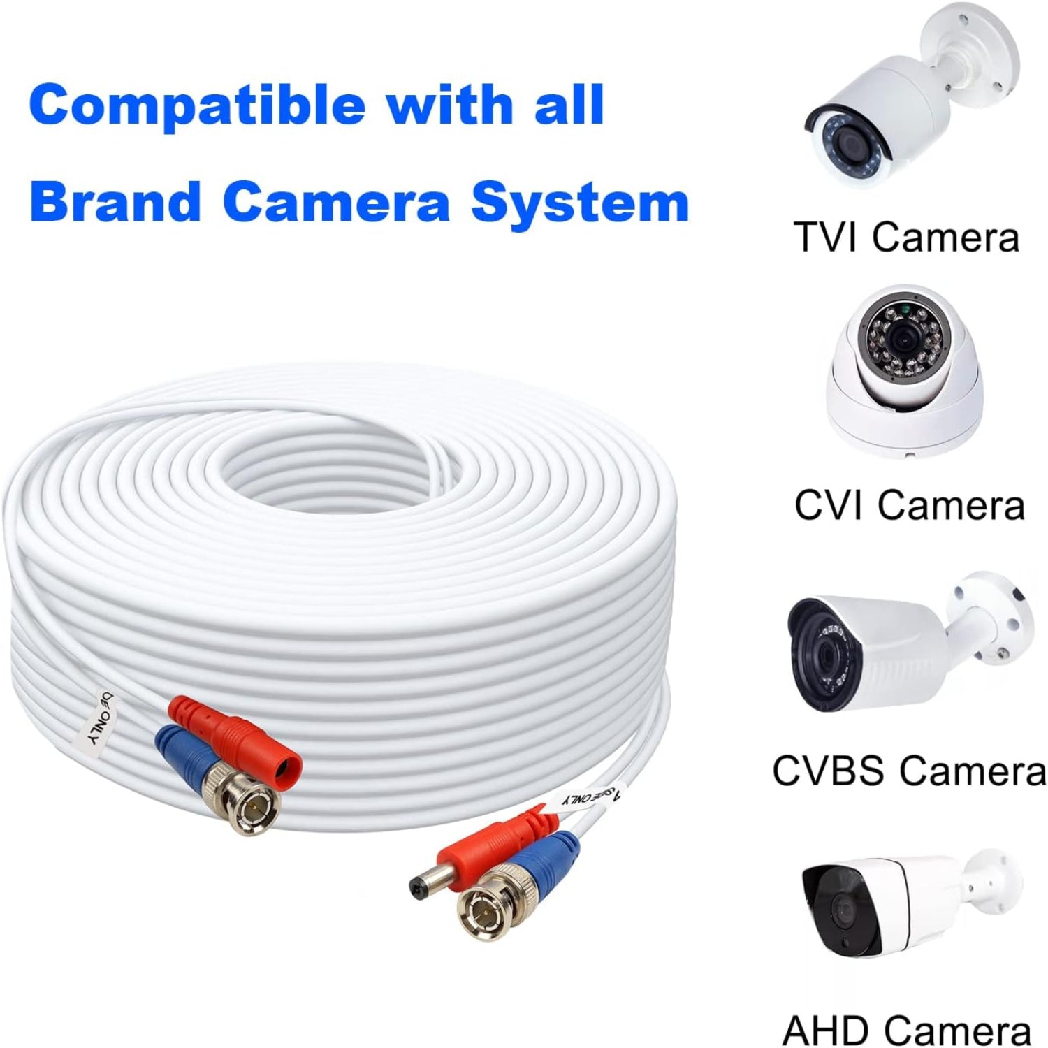A 4-pack of 100ft BNC video power cables for CCTV security cameras, branded Aimyzii, showing coiled BNC cables for surveillance setups.