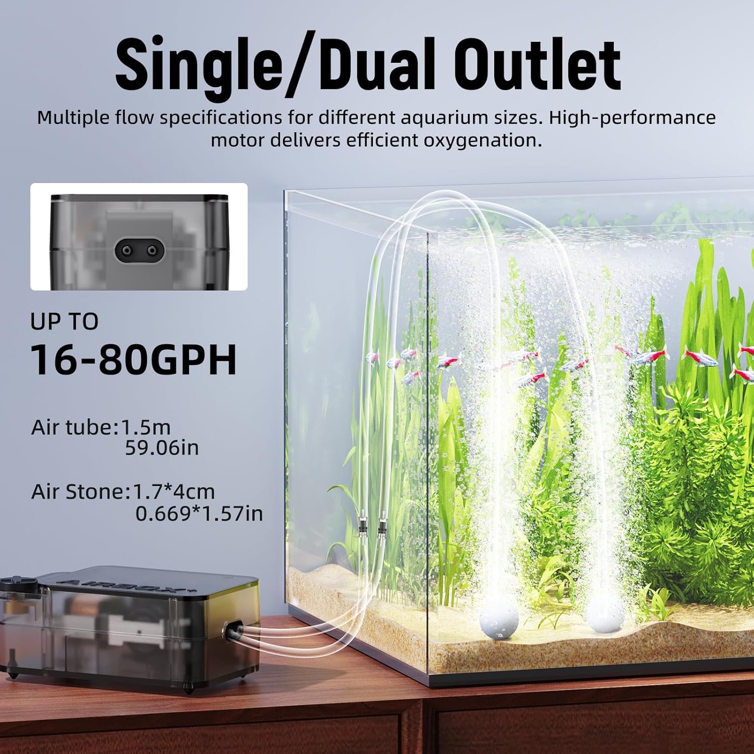 Air Pump Aquarium,Ultra-Silent/Small Size/More Output Aerator for Fish