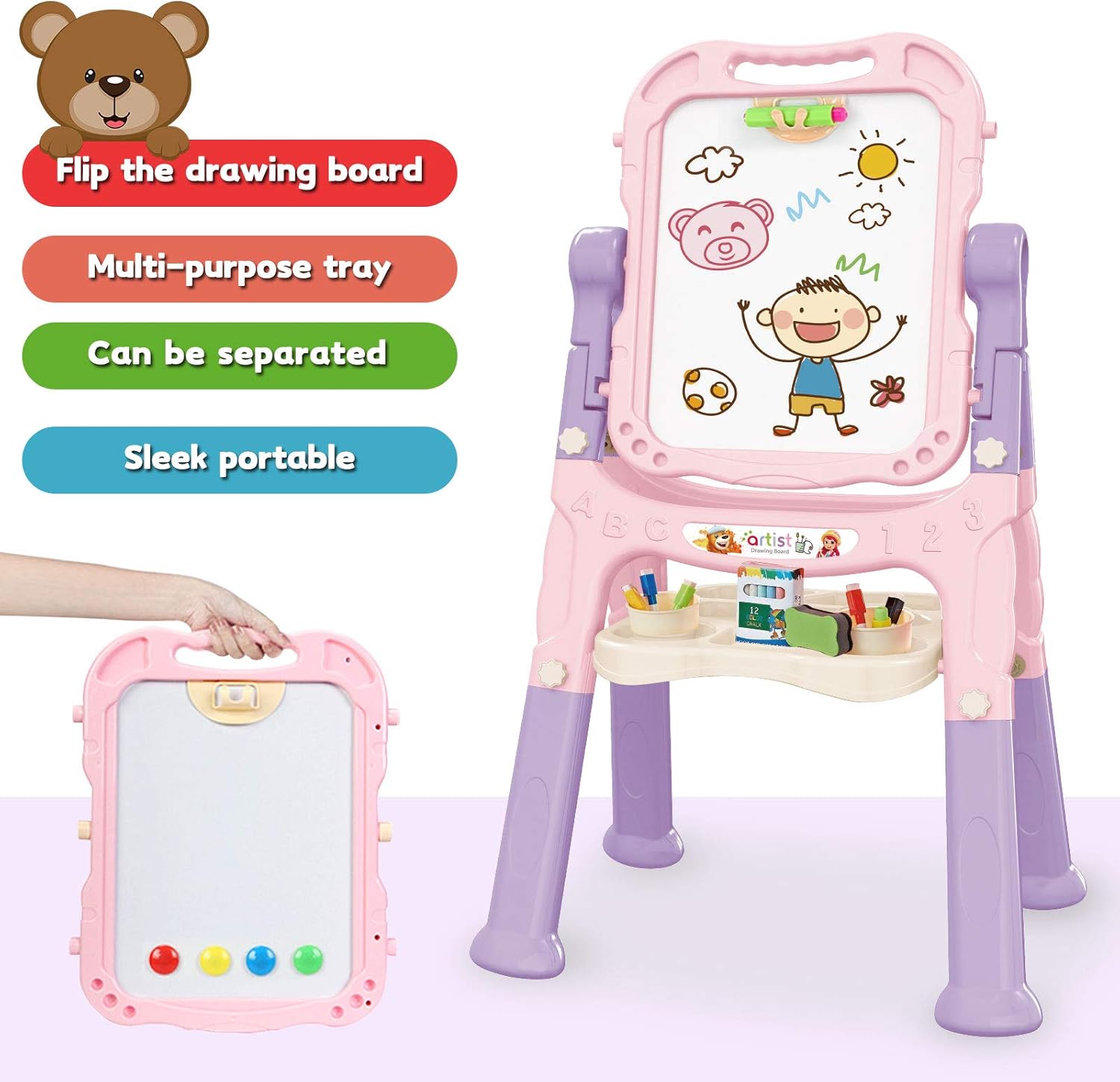 Art Easel for Kids, Adjustable Standing Rotatable Double Sided Easel with Painting