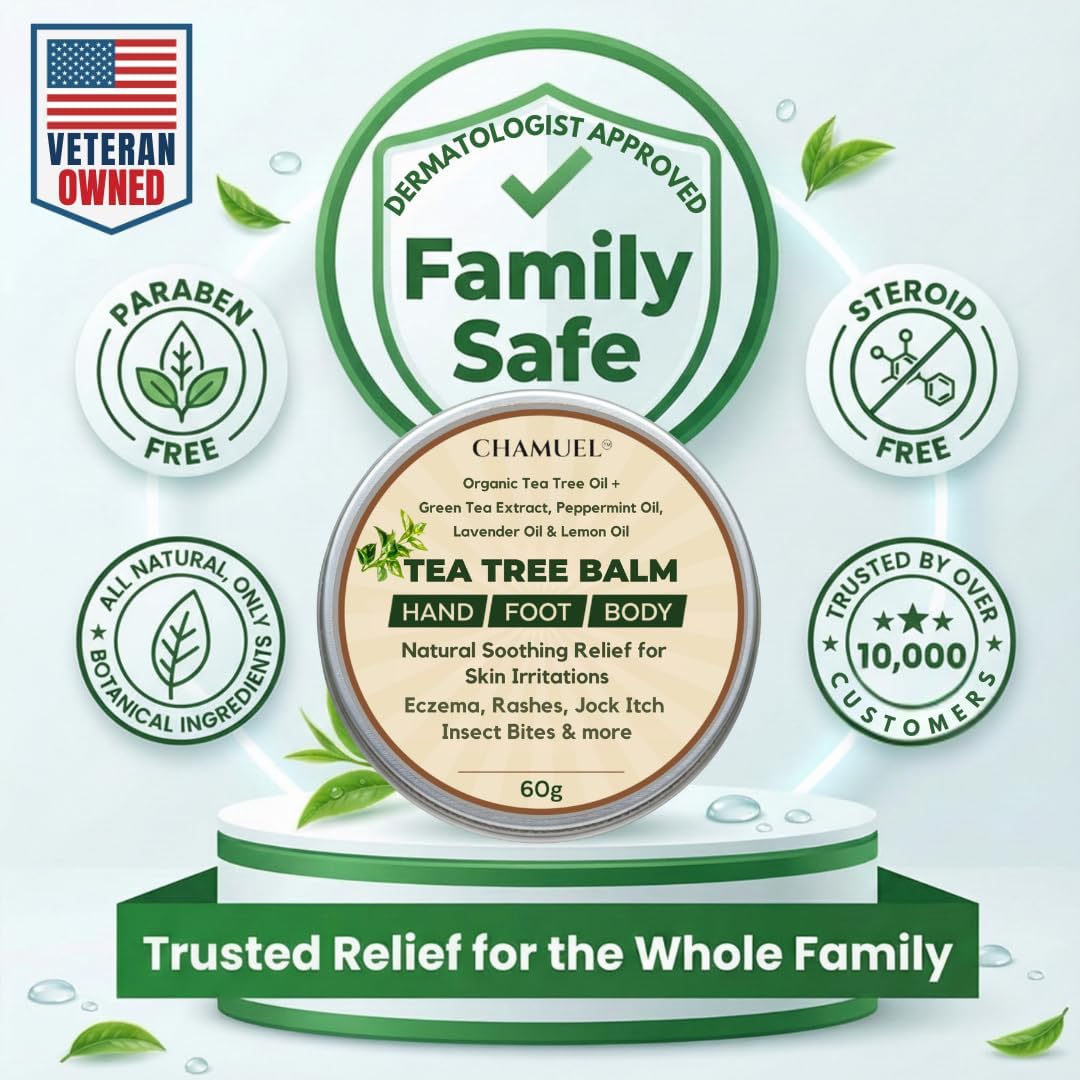 Tea Tree Oil Balm, Itchy Skin Relief for Soothing Rashes, Jock Itch