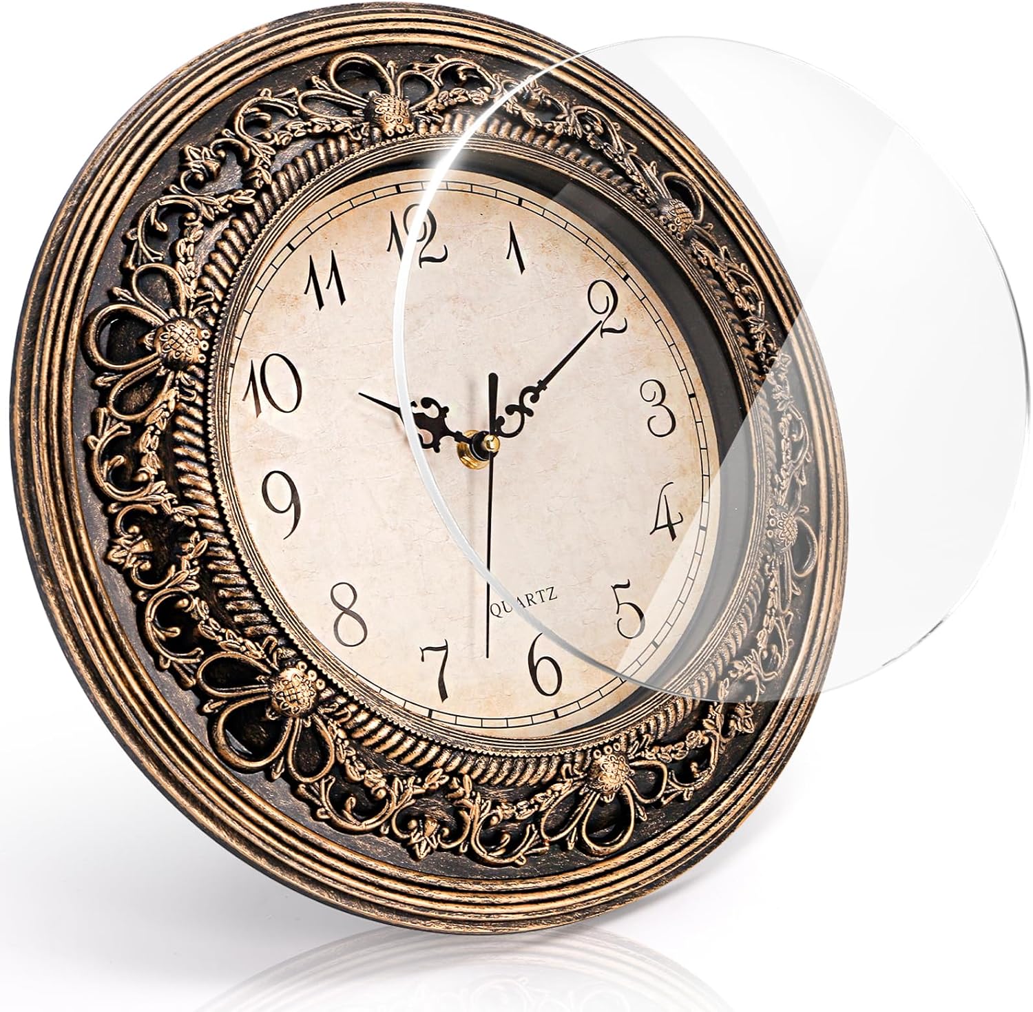 Plastic silent wall clock by Pumtus, 13-inch vintage round wall clock with black numbers and hands, battery operated.
