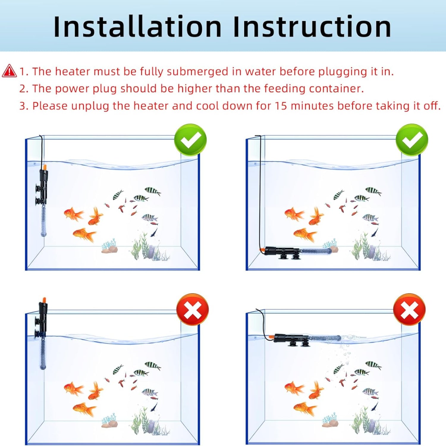 HiTauing adjustable aquarium heater in 25W to 300W with control dial, designed for maintaining water temperature in fish tanks.