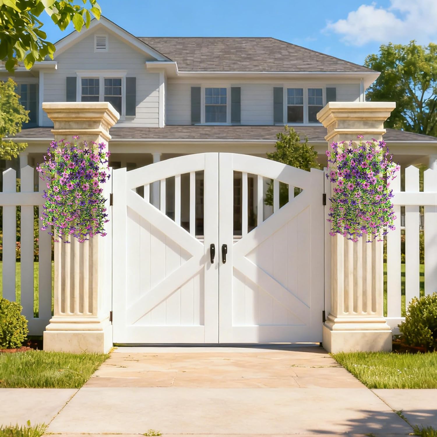 Artificial Hanging Flowers Plants for Outdoor Spring Decoration, 2 PCS Fake