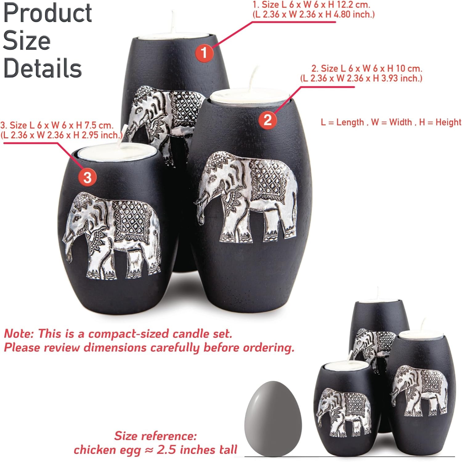IYARA CRAFT Elephant Candle Holder Set with three handmade wooden tealight holders featuring intricate carved elephant designs.