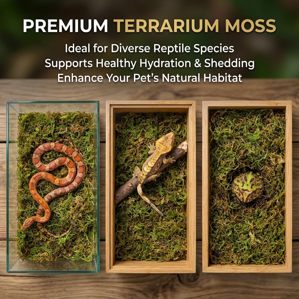 Sukh Sphagnum Moss for reptiles, terrarium moss and peat moss, showing moist, natural green moss in a clear container.