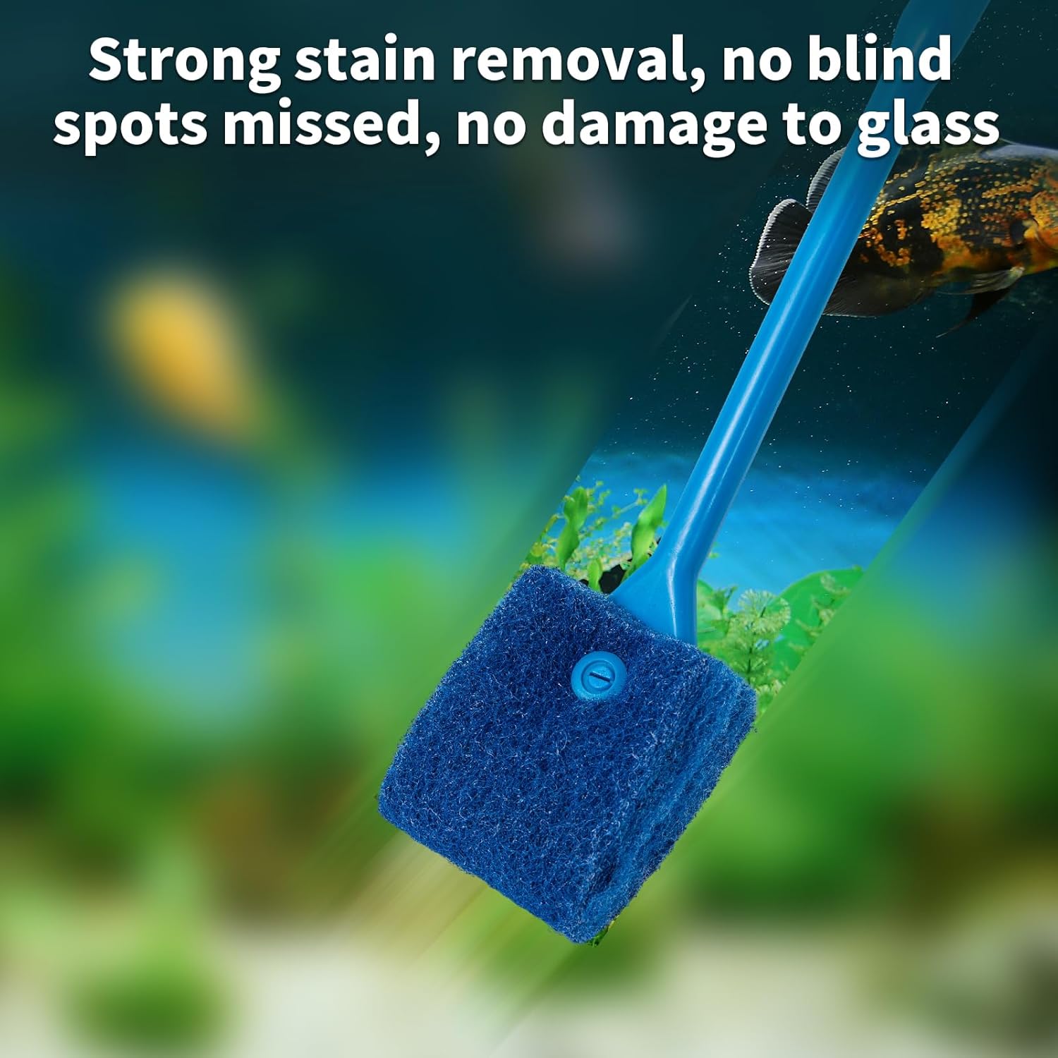 SLSON aquarium algae scraper with double-sided sponge brush cleaner for removing algae and cleaning fish tank glass.