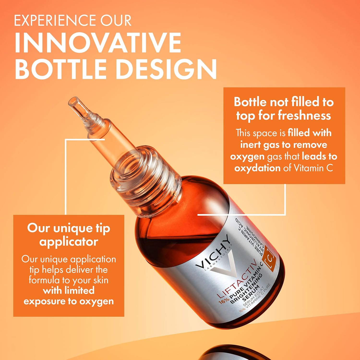 Elefair Vichy LiftActiv Vitamin C Serum for face with brightening effects, featuring pure vitamin C in a sleek bottle.