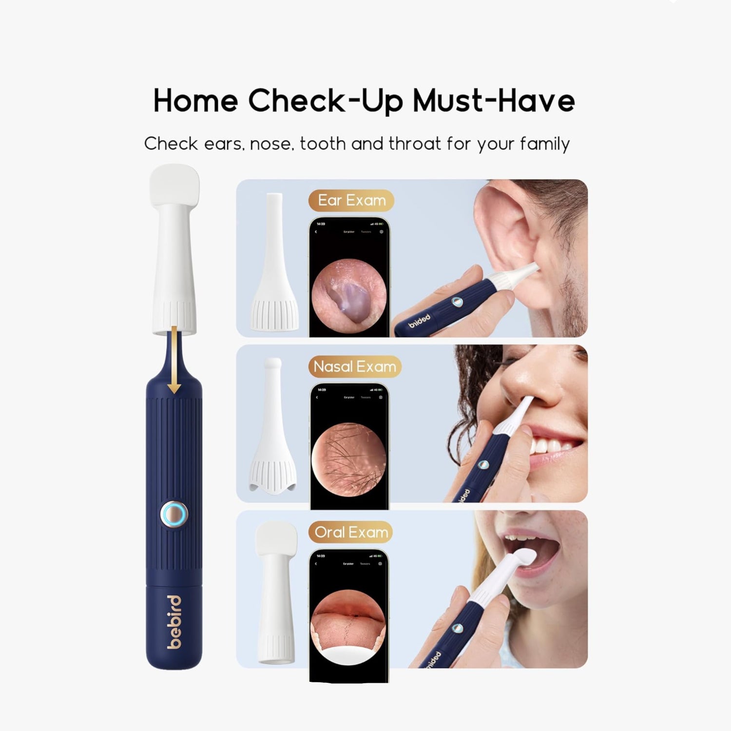 bebirdpromax Earsight Plus I35R ear wax removal tool with camera, showing the smart visual ear cleaner device and camera lens.