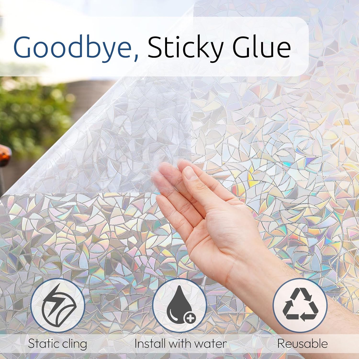 rabbitgoo Rainbow Window Privacy Film decorative sticker showing colorful rainbow design on clear window film for privacy and style