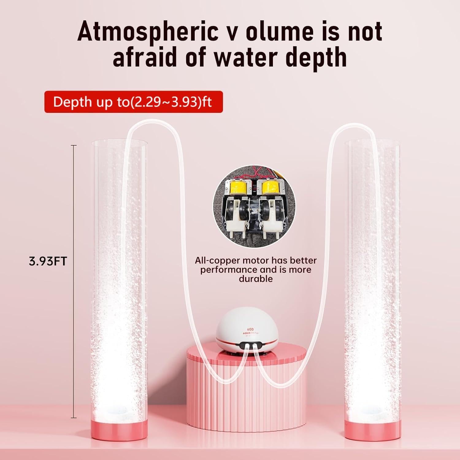 AQUASMITH 5W Ultra Quiet Aquarium Air Pump with adjustable output, compact design, and air tubing for aquarium aeration.
