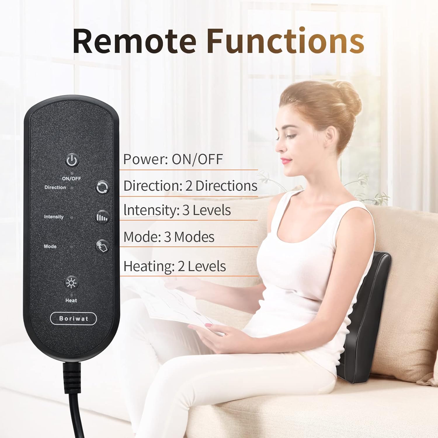 Boriwat Back Massager with Heat, 3D Kneading Massage Pillow for Back, Neck, Shoulder, Leg Pain Relief Deep Tissue, Gifts for Women Men Mom Dad