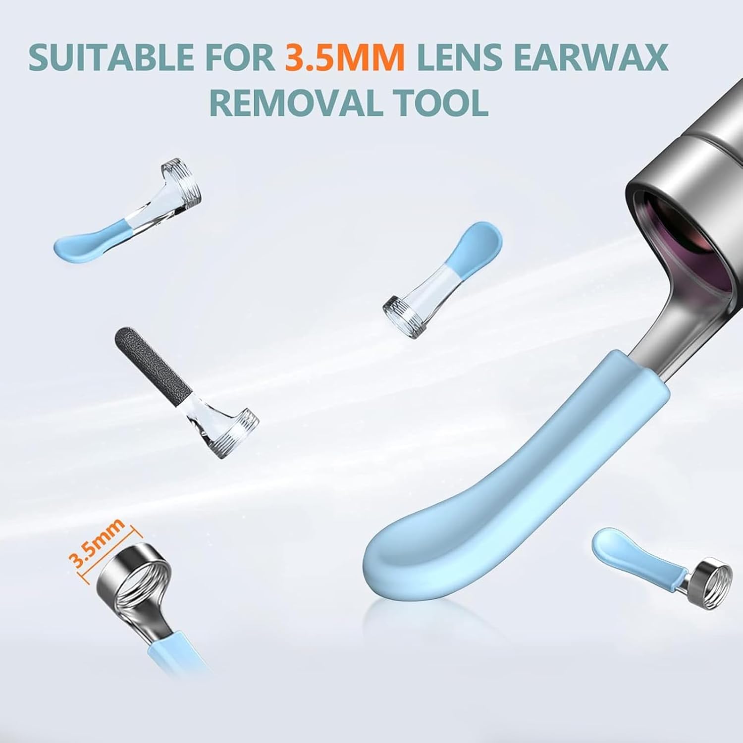 Six replacement tips for bebirdpromax ear wax removal tool, suitable for wet and dry earwax cleaning, shown in the image.