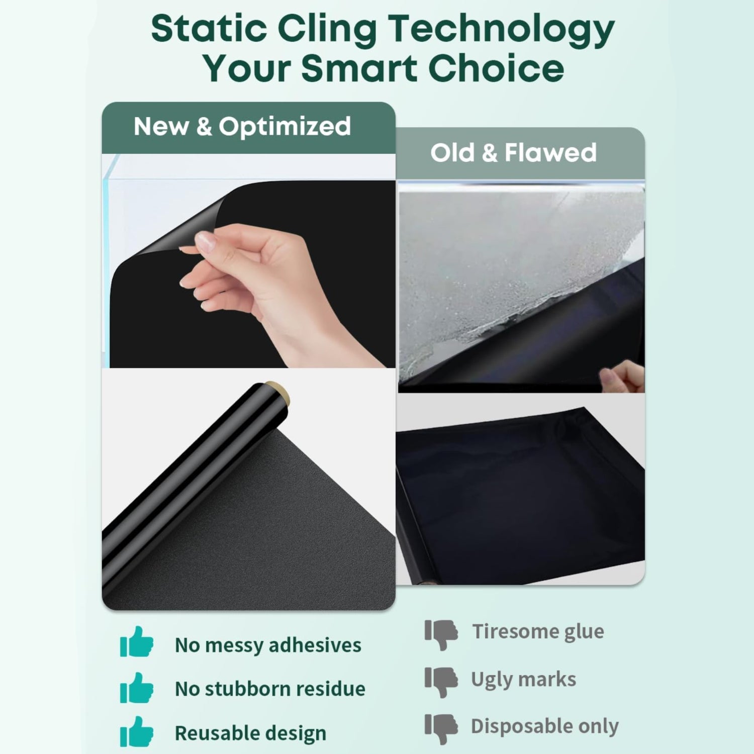 Pawfly Black Aquarium Background, 25.2" x 11.8", Static Cling Tank