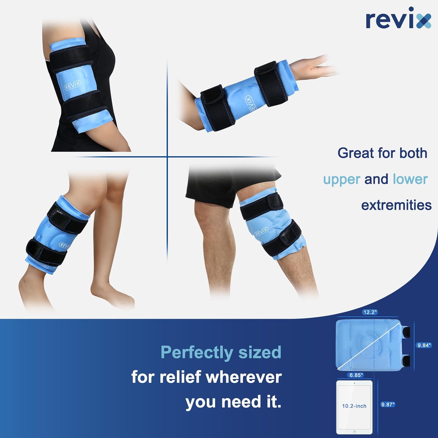 REVIX Ice Pack for Knee Pain Relief, Reusable Gel Ice Wrap for Leg Injuries, Swelling