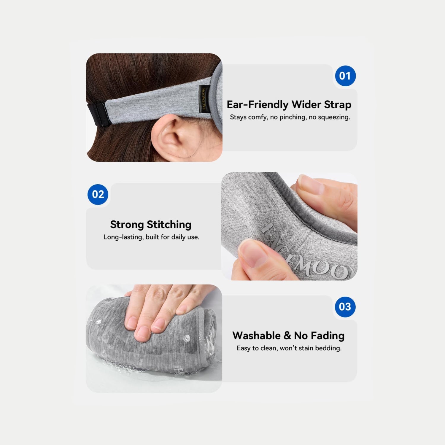 FACEMOON weighted eye mask for sleeping in black, designed for women and men to block light and promote restful sleep.