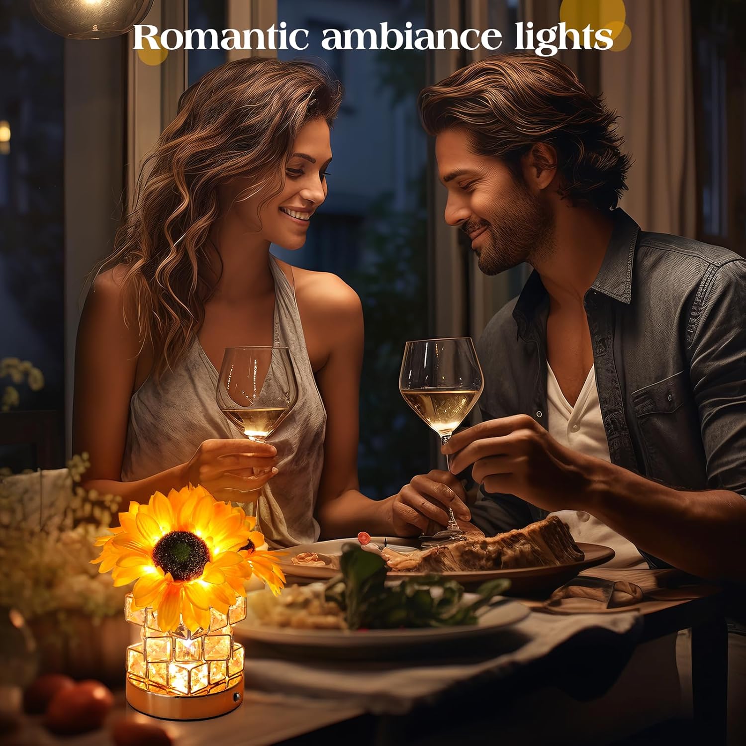 Sunflowers Flower Lamp,Rechargeable Cordless Touch Table Lamp,3-Colour Infinitely