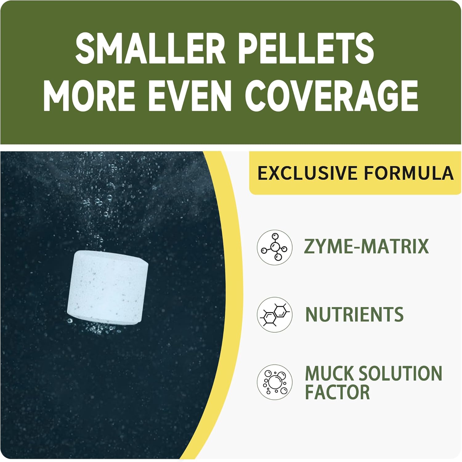 LMJP Muck Reducer 5LB natural sludge solution tablets for ponds and lakes, showing tablets in a container ready for use.