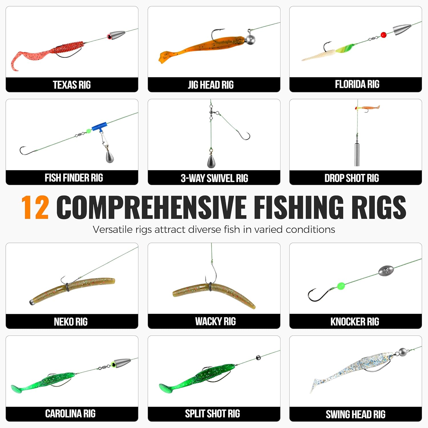 PLUSINNO fishing accessories kit with organized tackle box, includes 264/397pcs fishing tackle and tools for anglers.