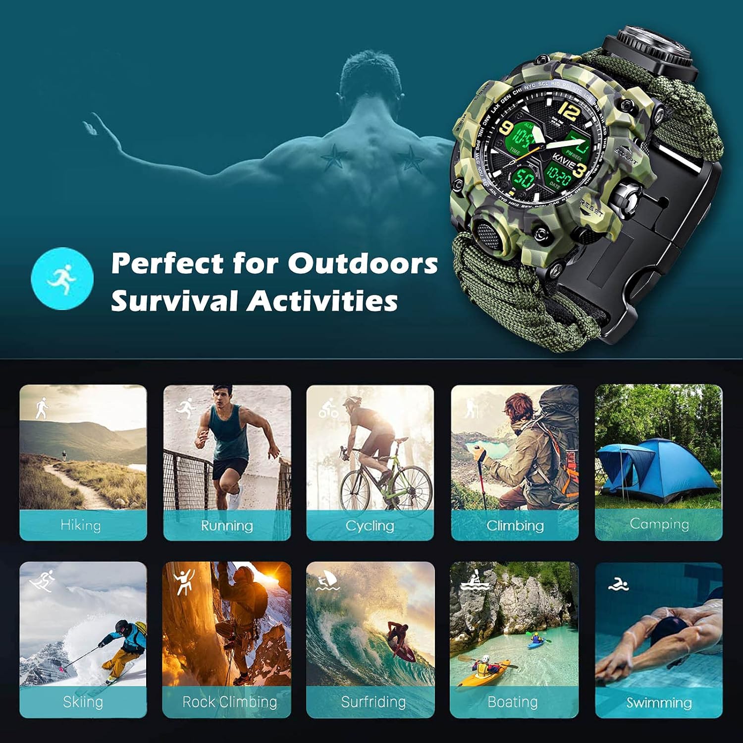 Mens Tactical Military Digital Watch, 23-in-1 Survival Multi-Functional Army Outdoors
