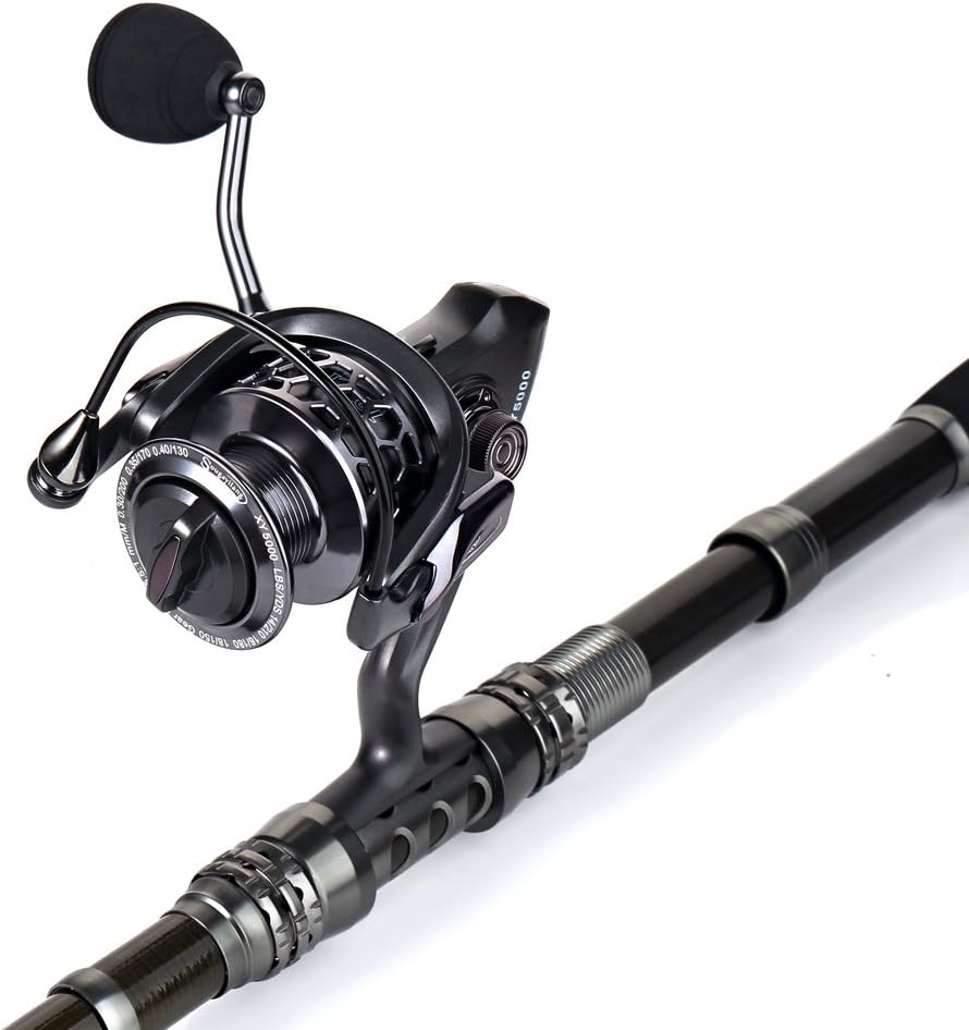 Sougayilang fishing rod reel combo with telescopic fishing pole and spinning reel in a carrier bag for saltwater and freshwater fishing.