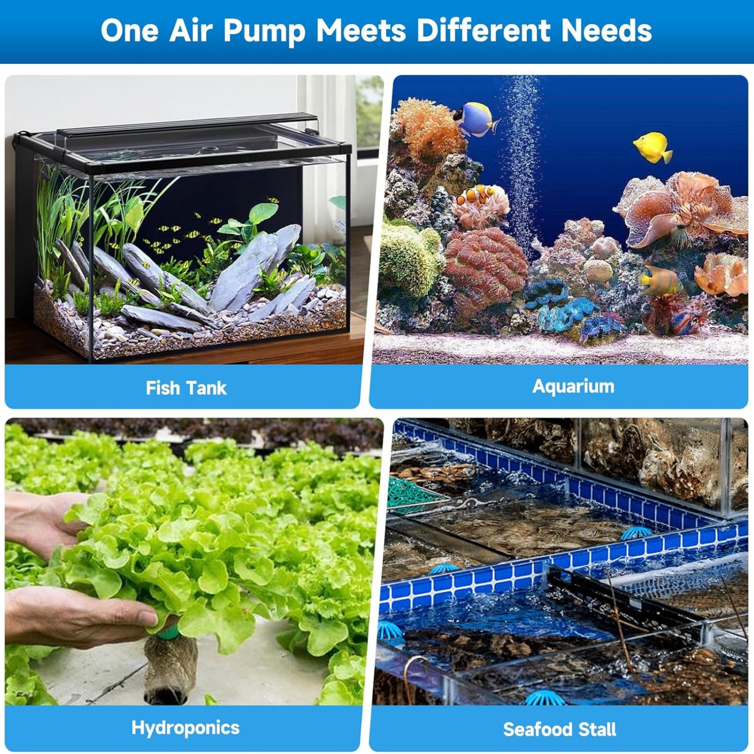 SYSENCIAGA aquarium air pump with dual outlets, ultra-silent powerful aerator for fish tanks and aquatic environments