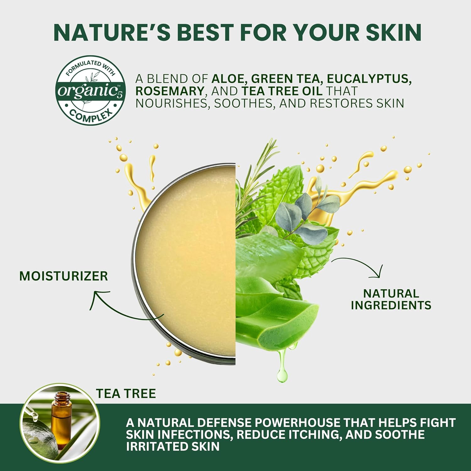 Tea Tree Oil Balm for Skin, Soothes Itching, Rashes & Dry Skin, Antifungal