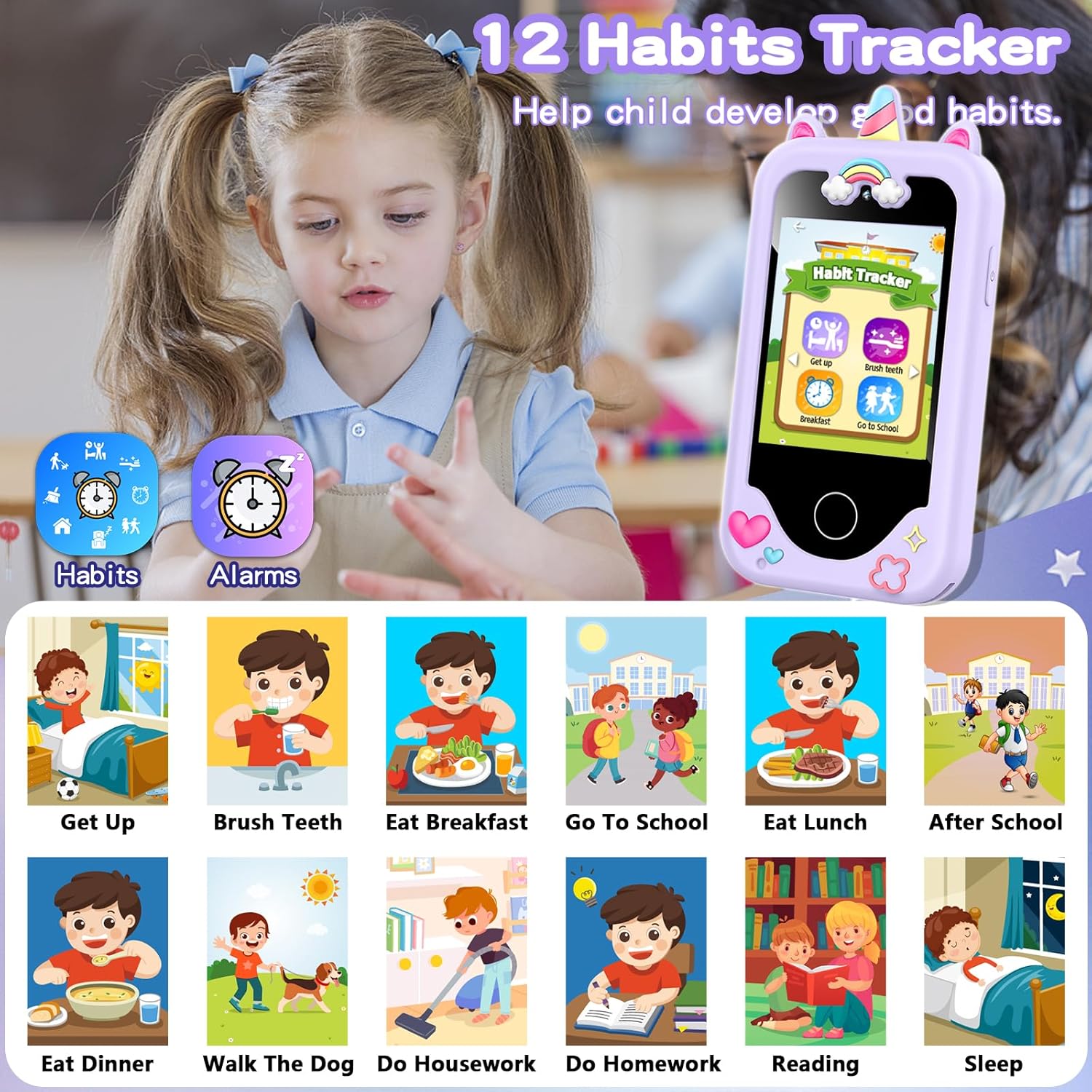 Luoba kids smart phone for girls, colorful toy cell phone with buttons and screen, designed for children aged 3-10.