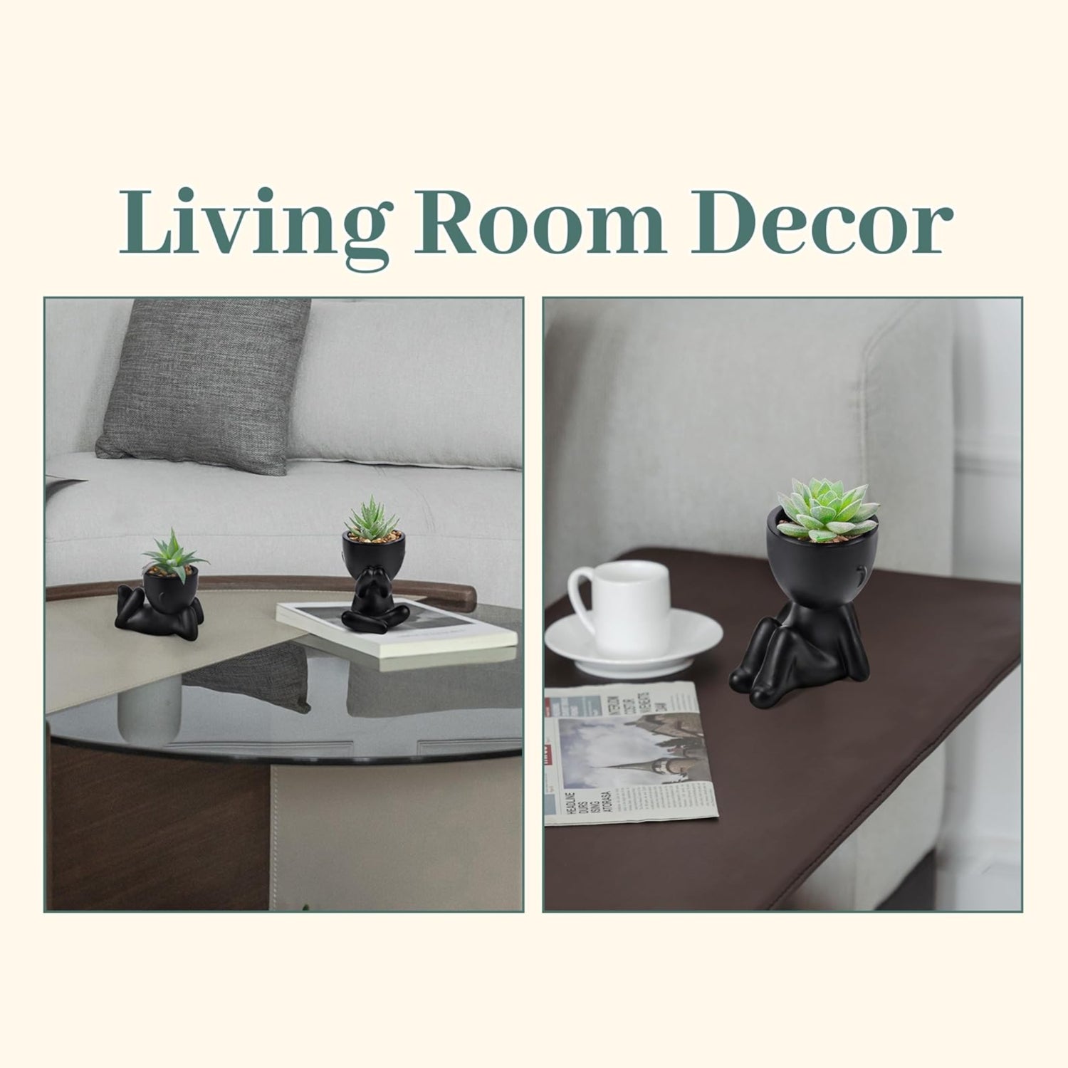 Three artificial succulent plants in black pots by Der Rose, ideal for bathroom or bedroom decor.