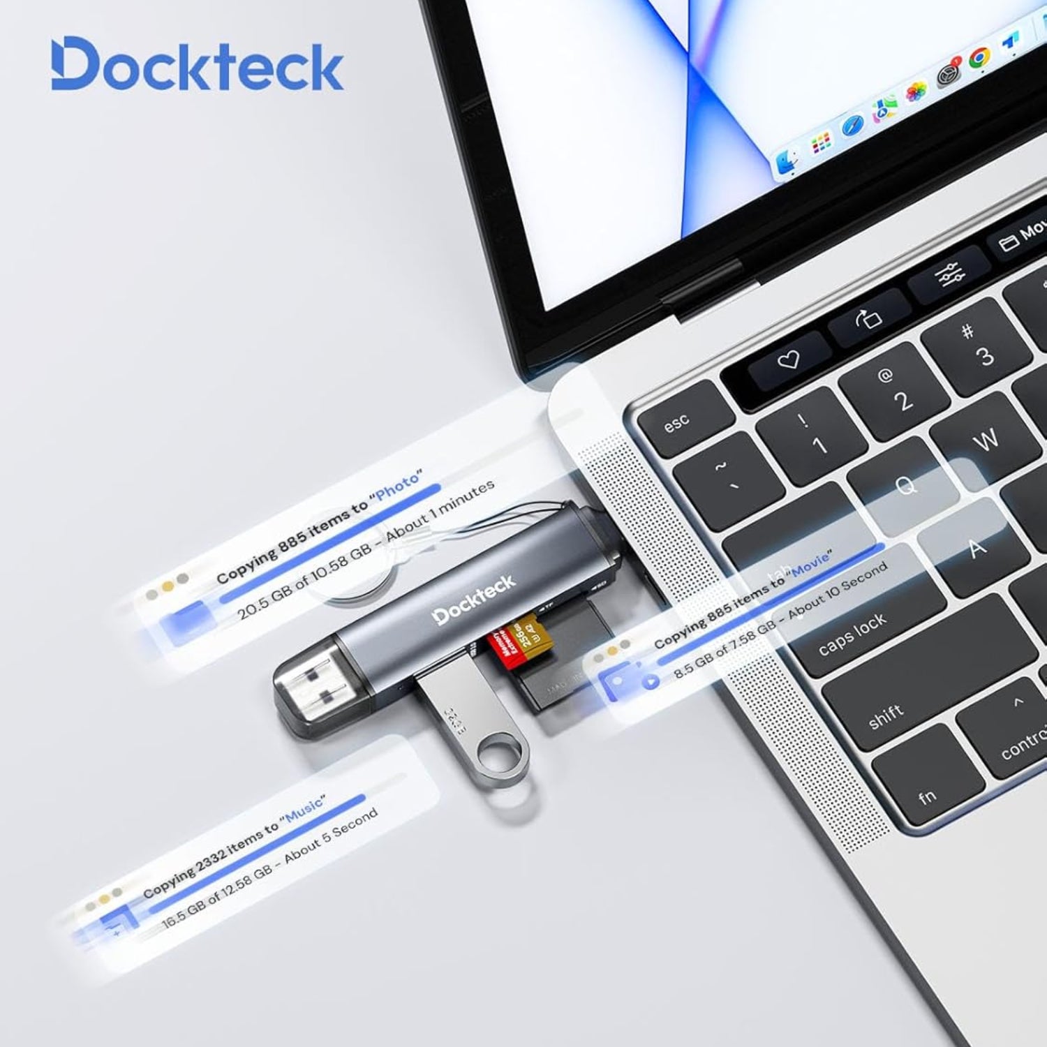 Dockteck SD Card Reader with 3 slots, USB 3.0 super speed USB3.0 SD/TF card reader for fast data transfer